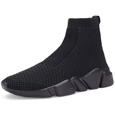 Men's Running Shoes Breathable Knit Slip On Sneakers Lightweight Athletic Casual Sports Shoes All Black