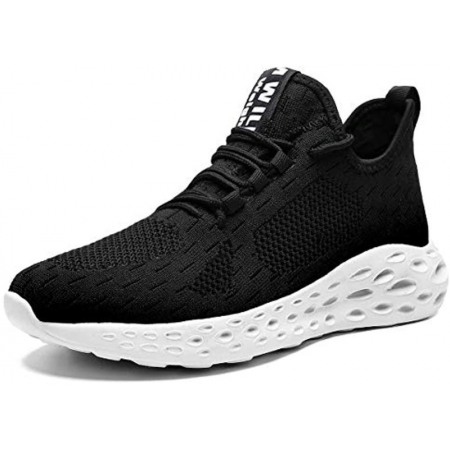 Men's Running Shoes Slip On Walking Shoes Fashion Breathable Sneakers Mesh Soft Sole Casual Athletic Lightweight Black-White
